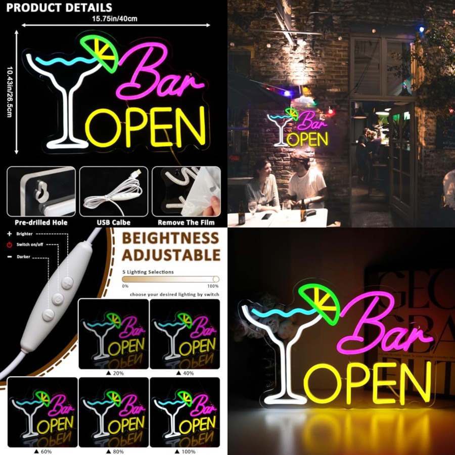 Home Bar And Coffee - Sign for Business, Neon Open Sign,