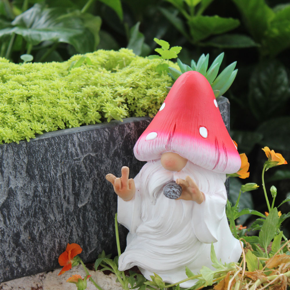 Home Bargains - Mushroom Smoking Gnomes Funny Outdoor Garden