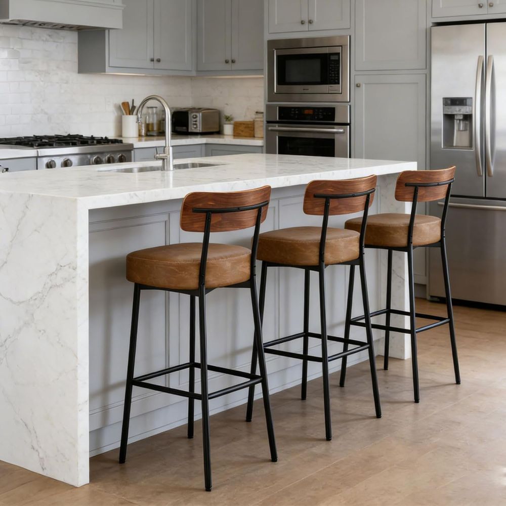 Brown Bar Stools Set o 3, Leat - Home Bar And Counter 리뷰 및 가격