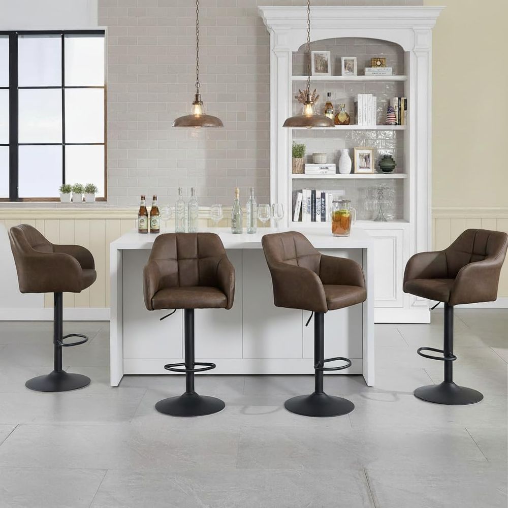 Set of 4 Swivel Leather Bar St - Home Bar And Counter 리뷰 및 가격