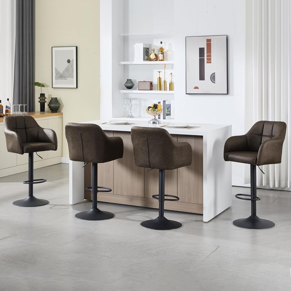 Set of 4 Swivel Leather Bar St - Home Bar And Counter 리뷰 및 가격
