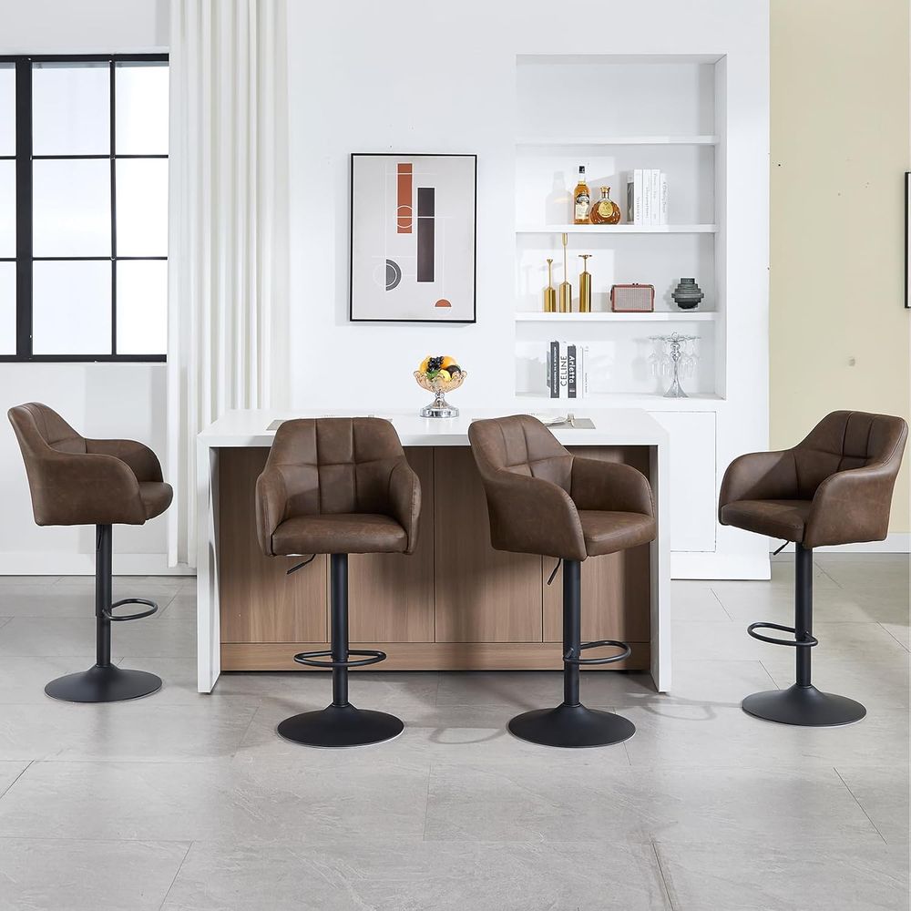 Set of 4 Swivel Leather Bar St - Home Bar And Counter 리뷰 및 가격