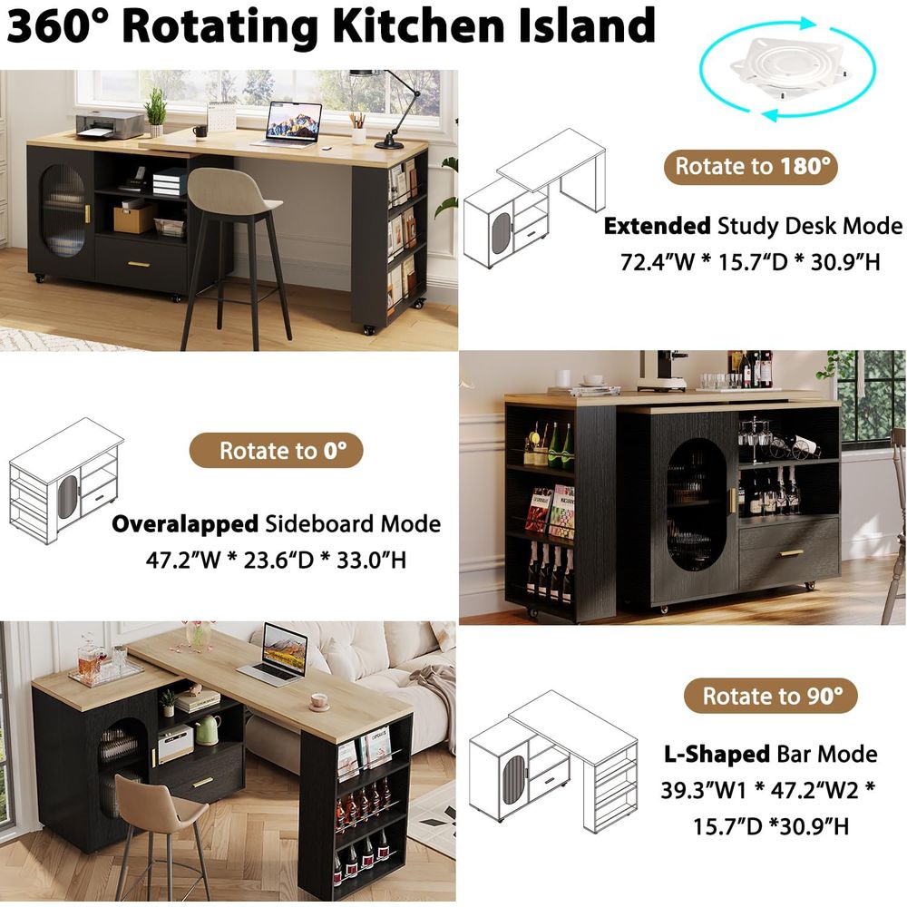 72 Swivel Kitchen Island with  - Home Bar Seating 리뷰 및 가격