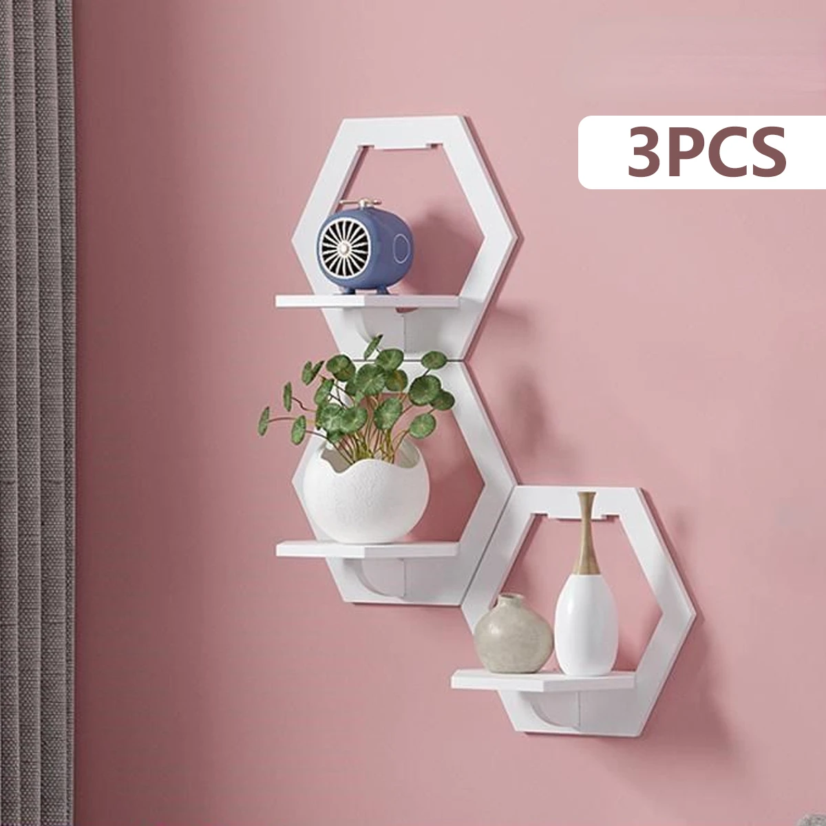 3Pcs Hexagon Wall Shelf Punch  - Home Bar Shelves 리뷰 및 가격