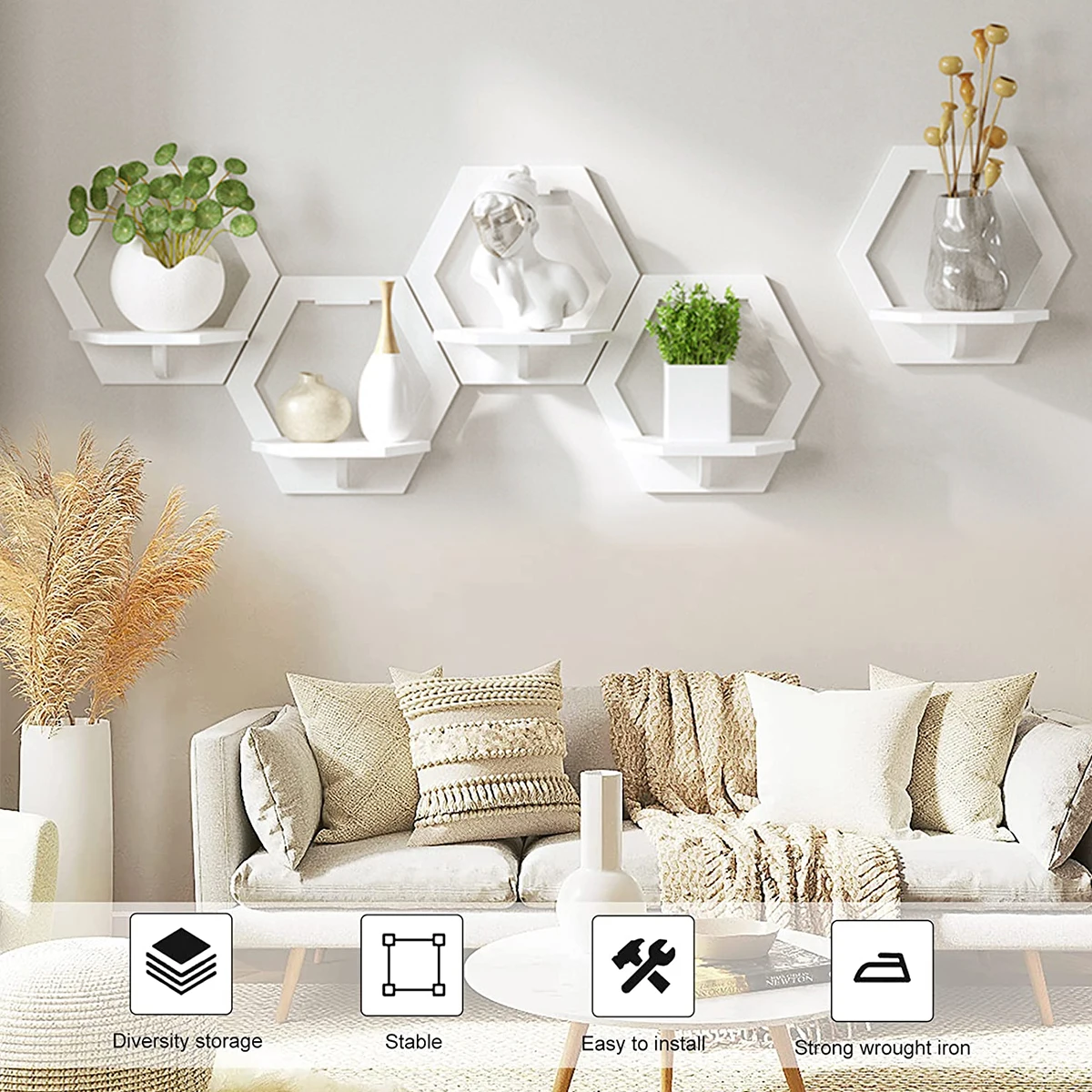 3Pcs Hexagon Wall Shelf Punch  - Home Bar Shelves 리뷰 및 가격