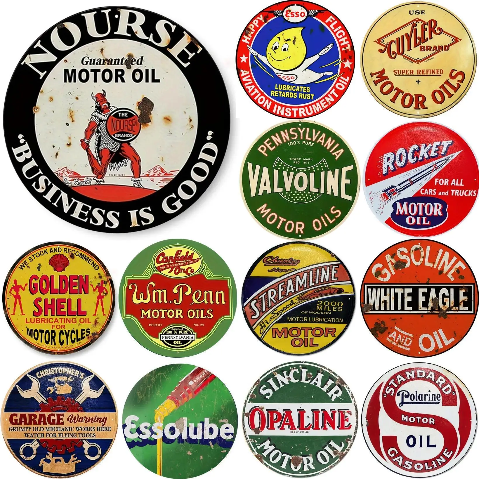 Vintage Motor Oil Sign Round M - Home Bar And Restaurant 리뷰 및 가격