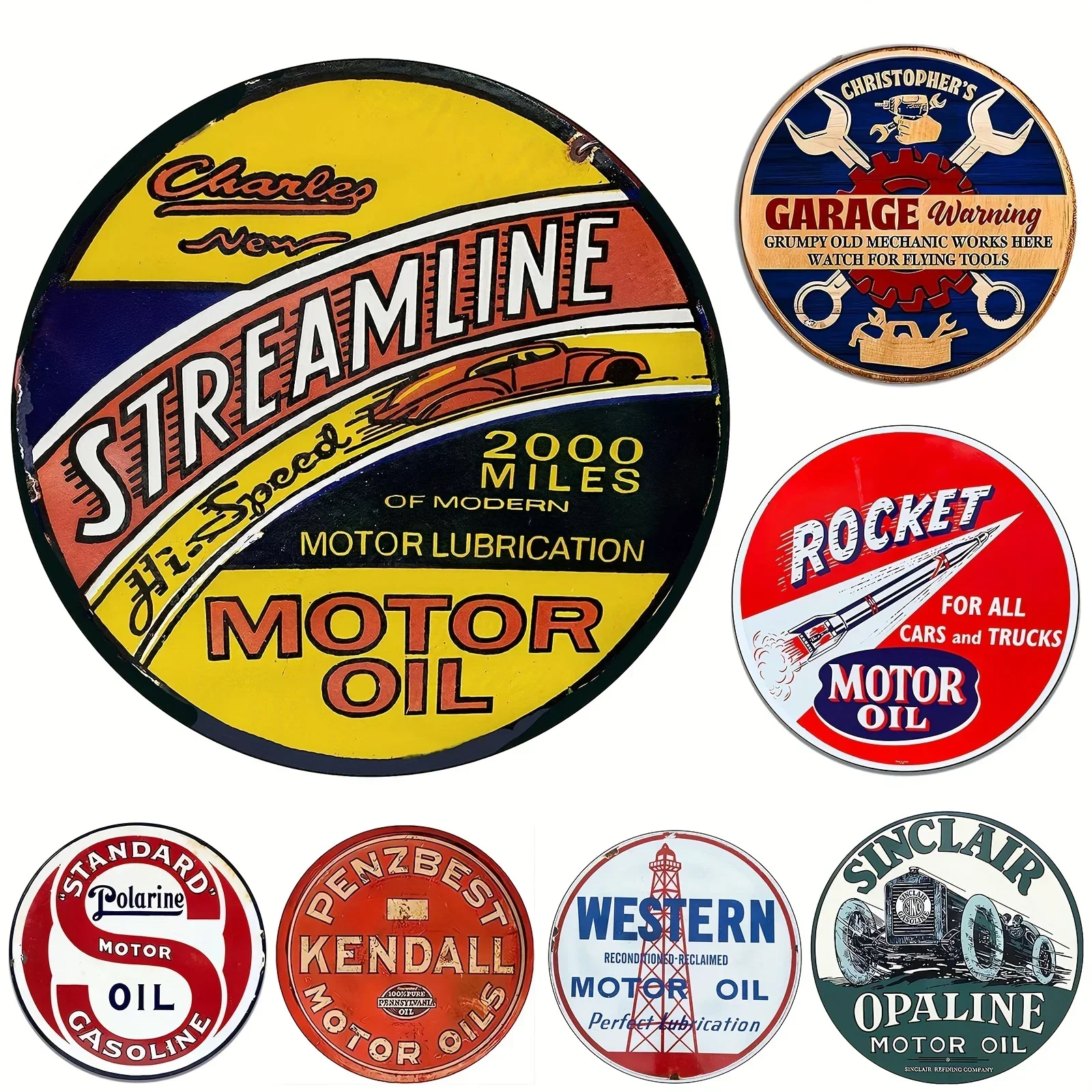 Vintage Motor Oil Sign Round M - Home Bar And Restaurant 리뷰 및 가격
