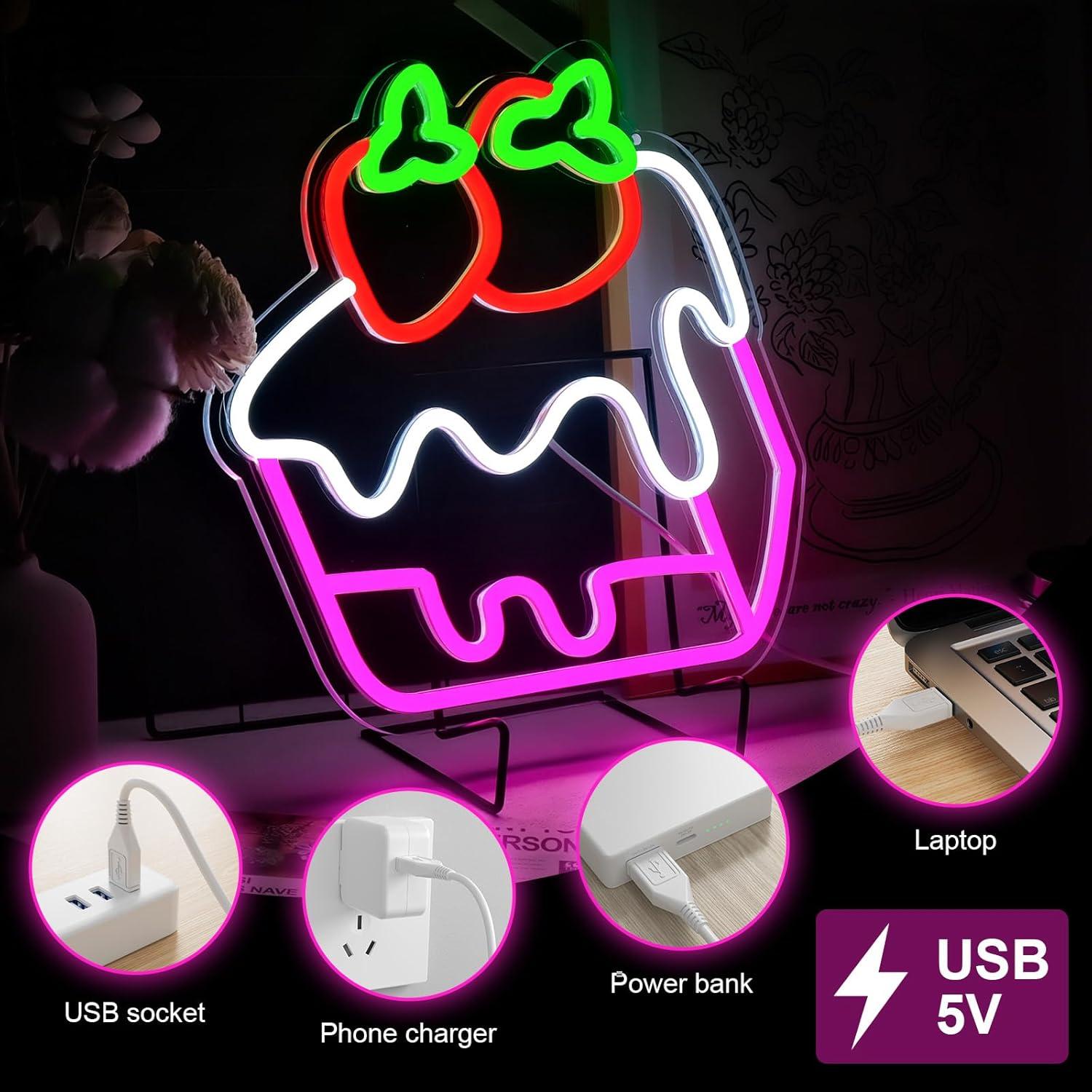 Strawberry Cake Neon Sign Frui - Home Bar And Coffee 리뷰 및 가격