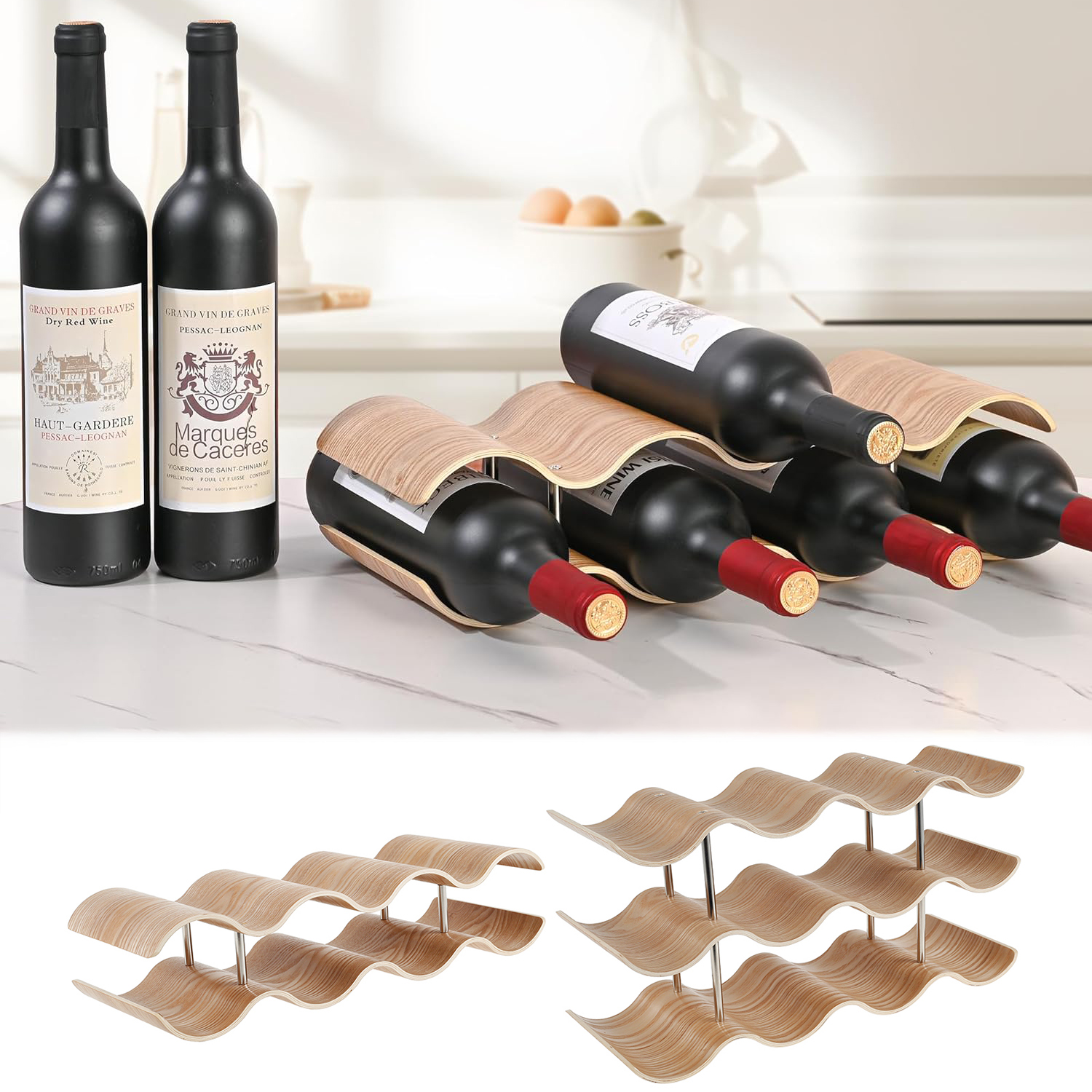 2/3-Tier Wooden Wine Rack Wavy - Home Bar And Cabinet 리뷰 및 가격