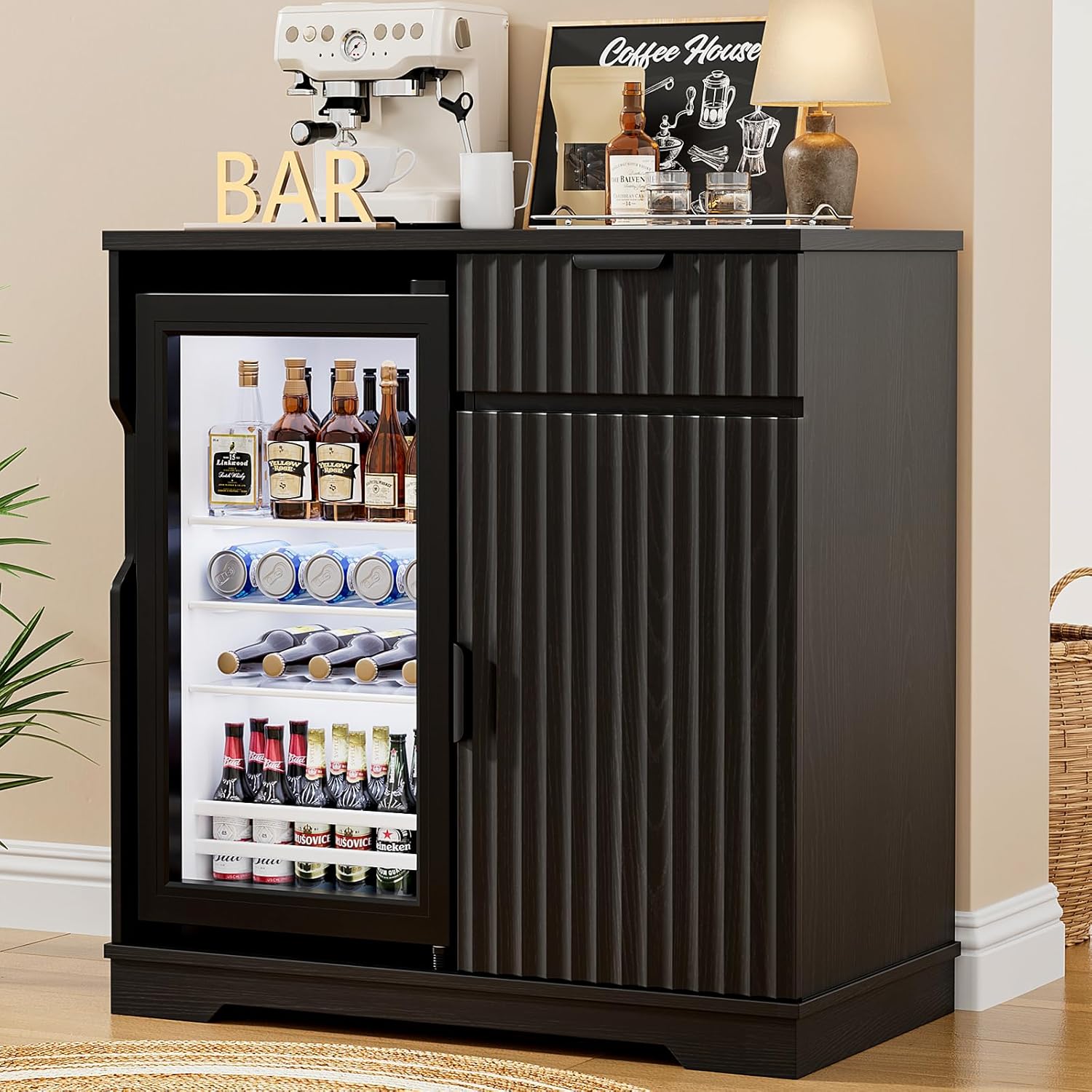 Fluted Coffee Bar Cabinet with - Home Bar And Fridge 리뷰 및 가격