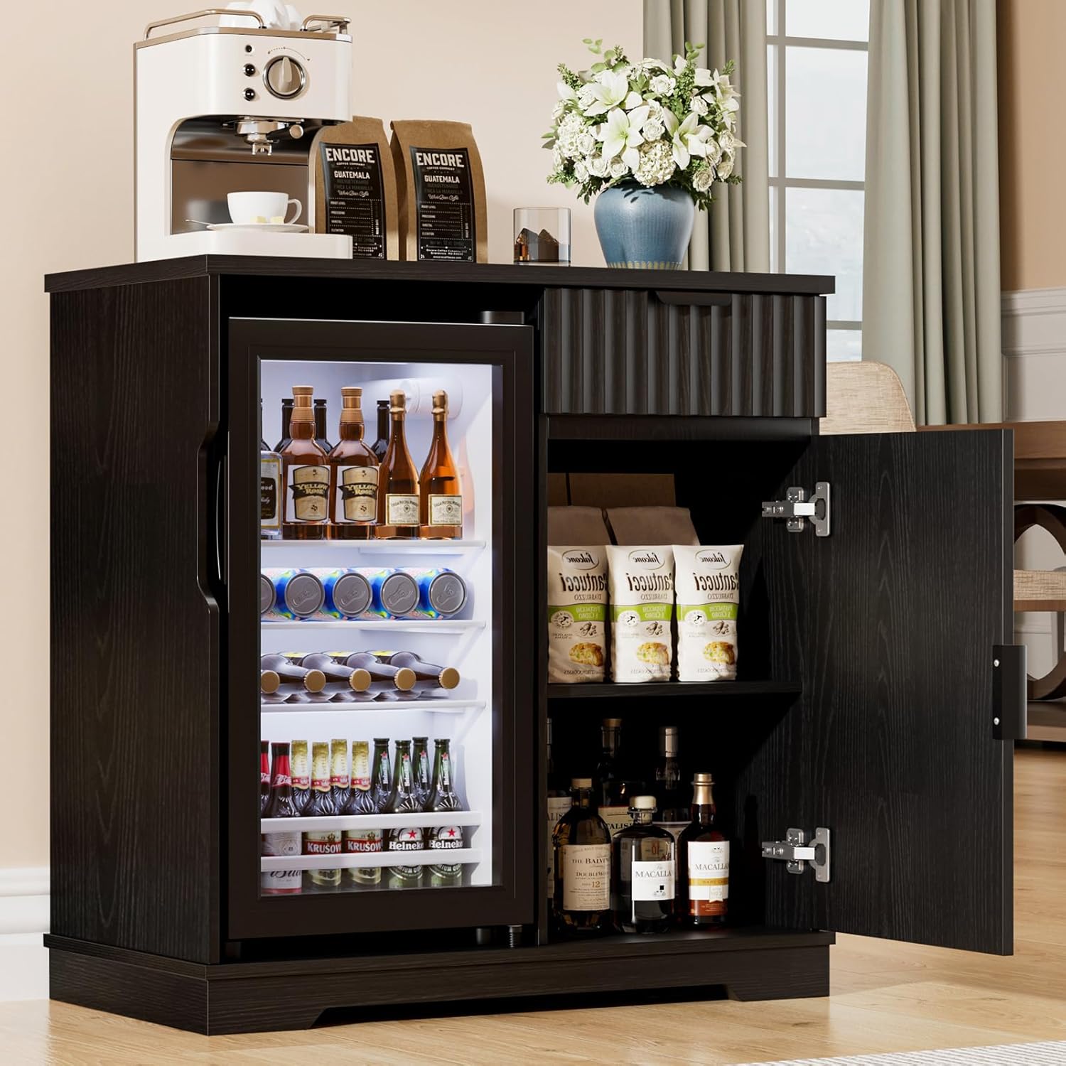 Fluted Coffee Bar Cabinet with - Home Bar And Fridge 리뷰 및 가격