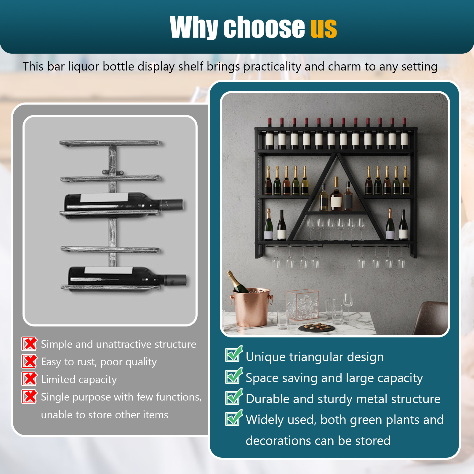 Metal Bottle & Glass Holder Mu - Home Bar Shelves 리뷰 및 가격