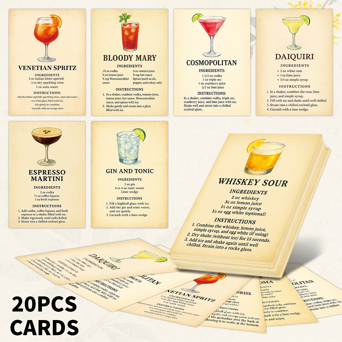 20pcs Cocktail Ingredients Rec - Cocktail Recipe Book 리뷰 및 가격